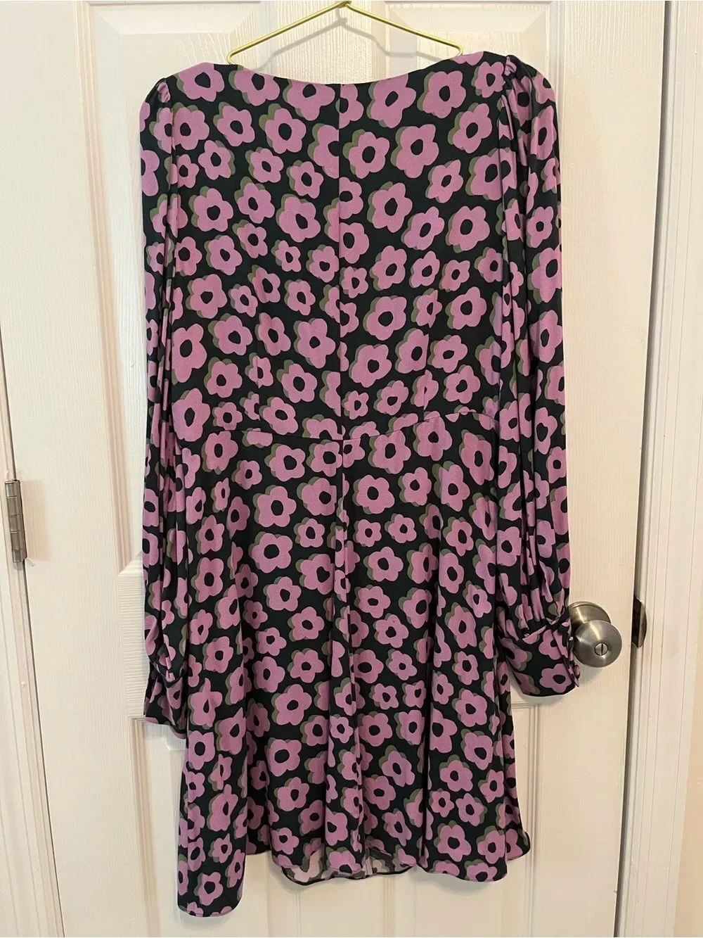 kate spade Black Dress with Purple Floral Print, Square Neck Mini